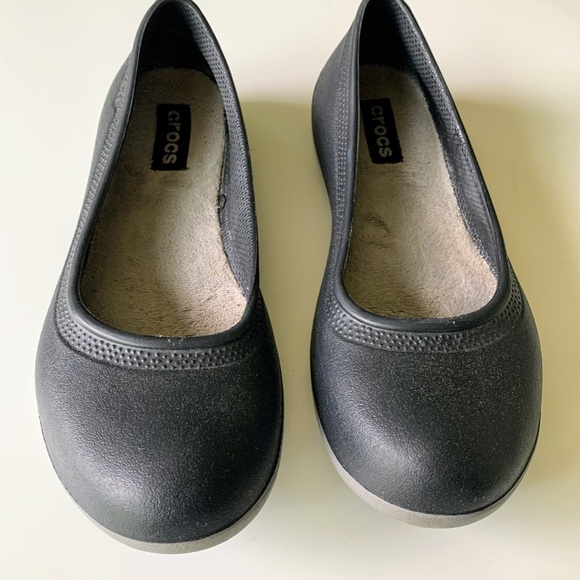 CROCS | Shoes | Crocs Fleece Lined Blackgray Ballet Flats Womens | Poshmark